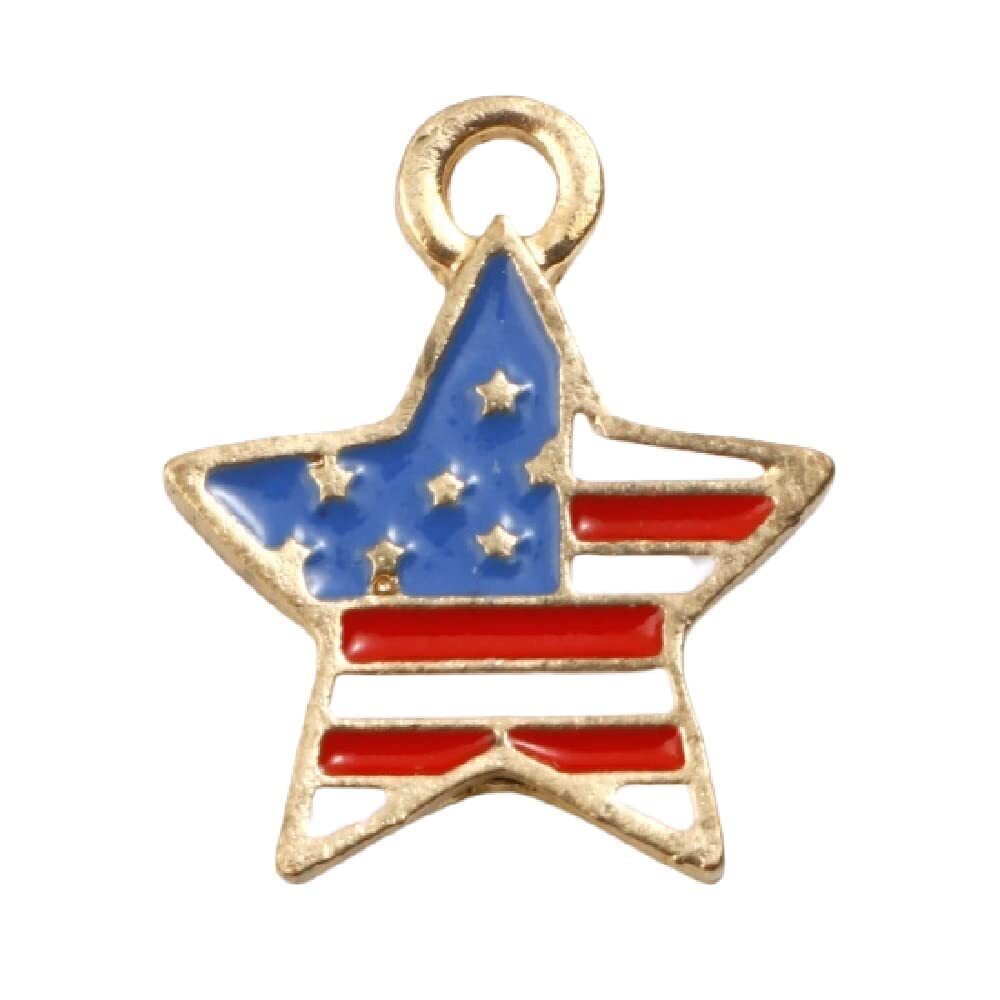 4332 10PC Gold-Plated Alloy Enamel Independence Day US Flag Pattern Star